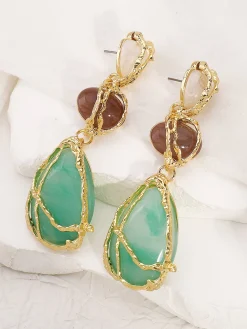 Glamorous Metallic Geometric Resin Dangle Earrings