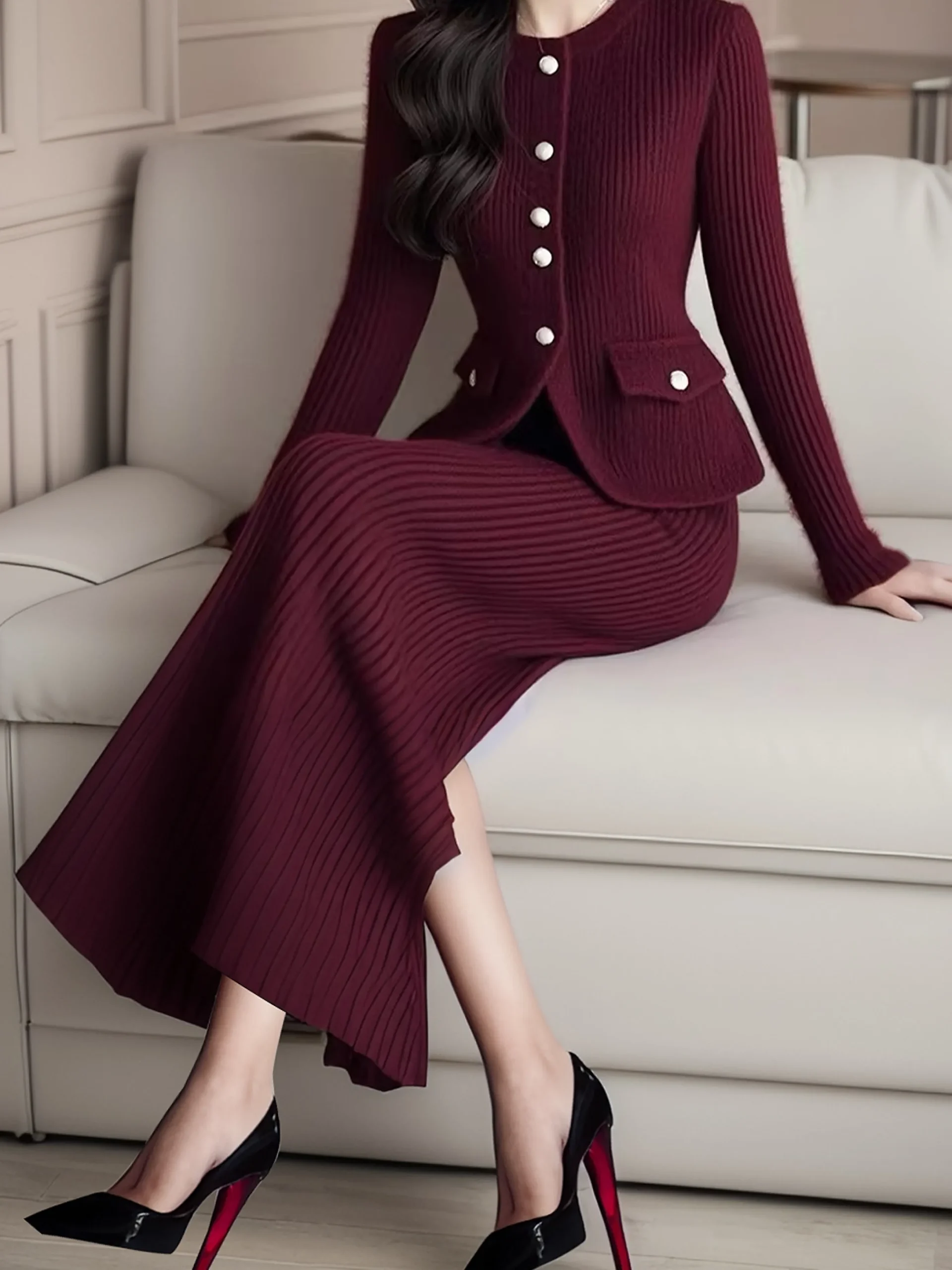 High Elasticity Elegant Maxi Sweater Skirt