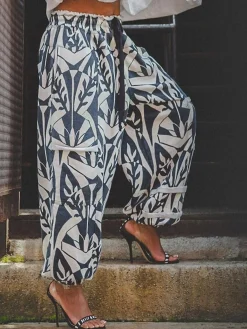 High Waist Casual Geometric Regular Fit Pants