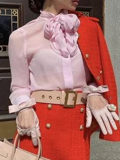 Long Sleeve Elegant Plain Regular Fit Jacket With Brooch