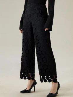 Loose Elegant Lace Plain Fashion Long Pants Straight pants