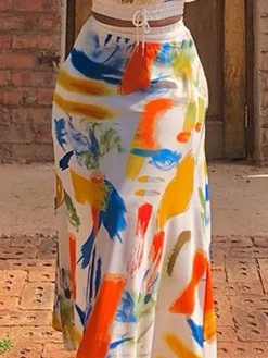 Loose Random Print Vacation Maxi Skirt