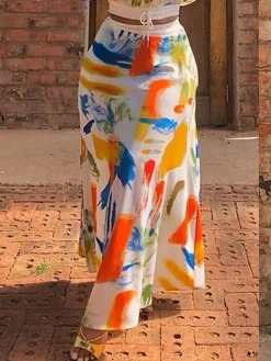 Loose Random Print Vacation Maxi Skirt