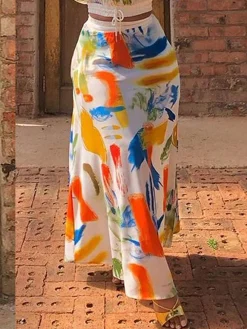 Loose Random Print Vacation Maxi Skirt