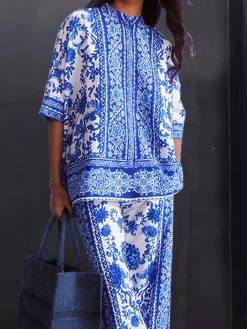 Loose Stand Collar Short Sleeve Casual Shirt