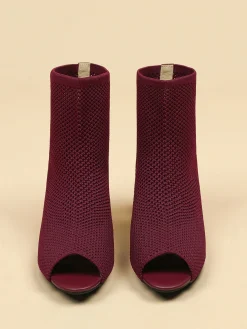 Minimalist Breathable Mesh Fabric Peep Toe Chunky Heel Boots