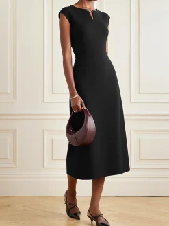 Notched Urban Plain Dress With No