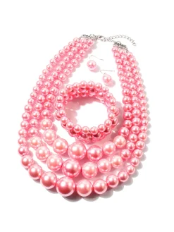 3pcs/set Elegant Imitation Pearl Multilayer Necklace Party Jewelry Set
