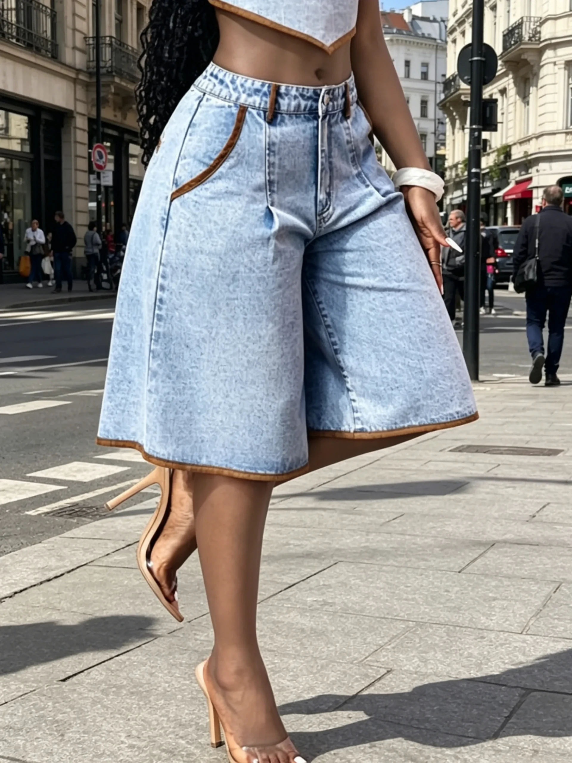 Plain Casual Denim Shorts