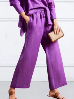 Plain Casual Fashion Wide leg Linen Pants