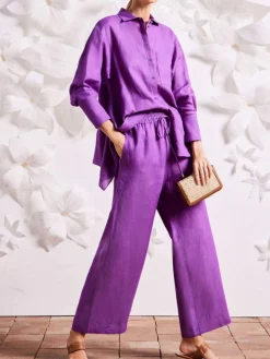 Plain Casual Fashion Wide leg Linen Pants