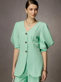 Plain Regular Fit Urban V Neck Blazer