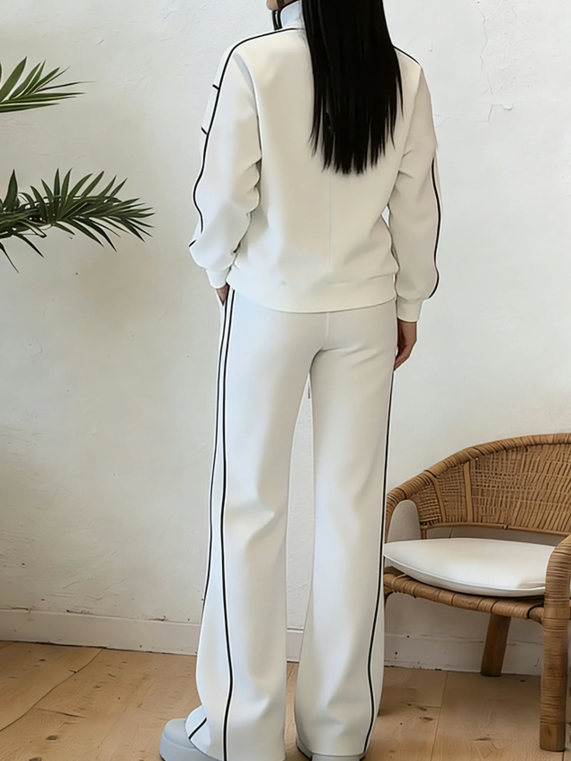 Plus Size Casual Color Block Split Joint Wide Leg Pants