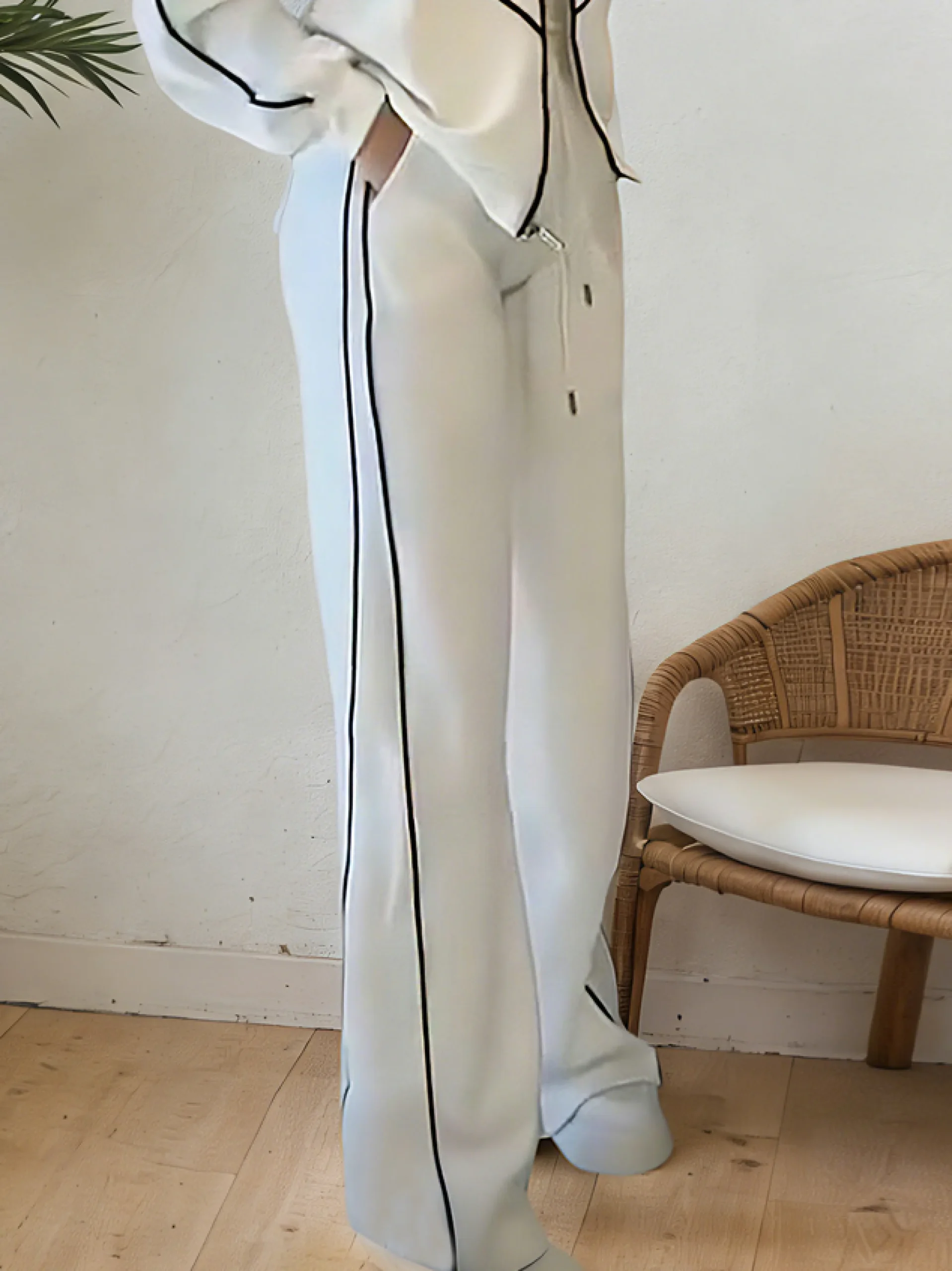 Plus Size Casual Color Block Split Joint Wide Leg Pants