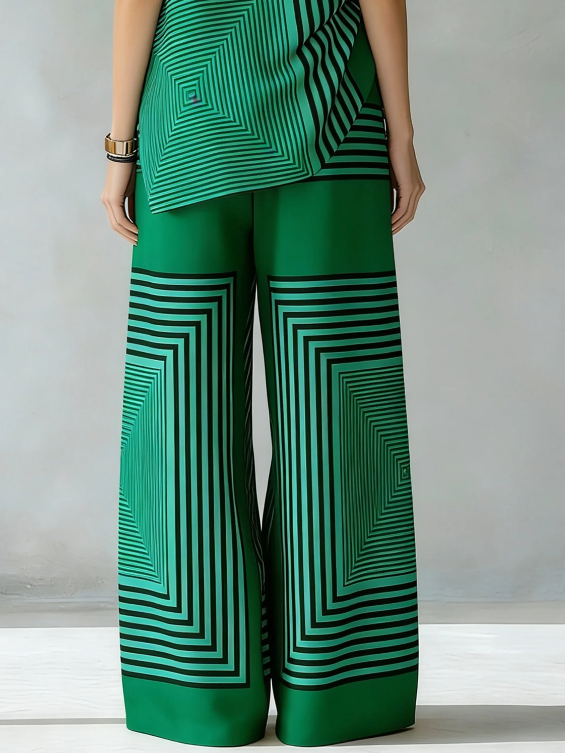 Plus Size Casual Striped Printing Wide Leg Pants