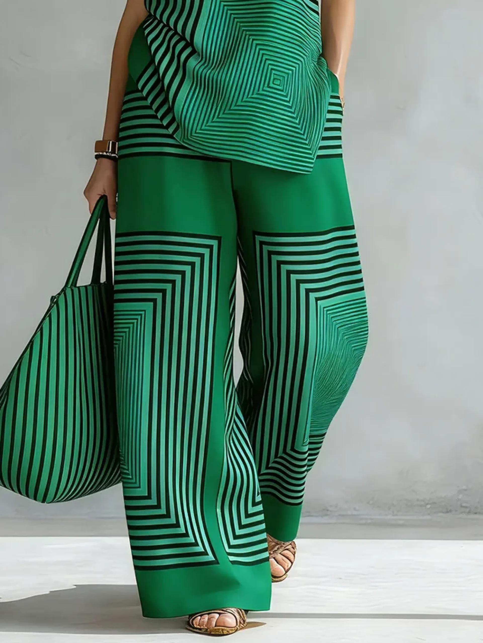 Plus Size Casual Striped Printing Wide Leg Pants