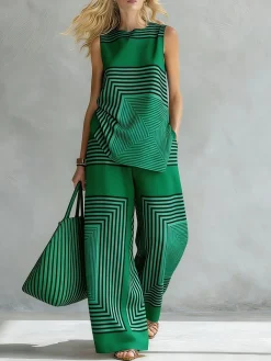 Plus Size Casual Striped Printing Wide Leg Pants