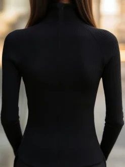 Plus Size Jersey Urban Plain Zipper Turtleneck T-shirt