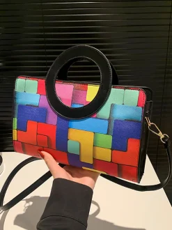 PU Color Block Classic Backpack