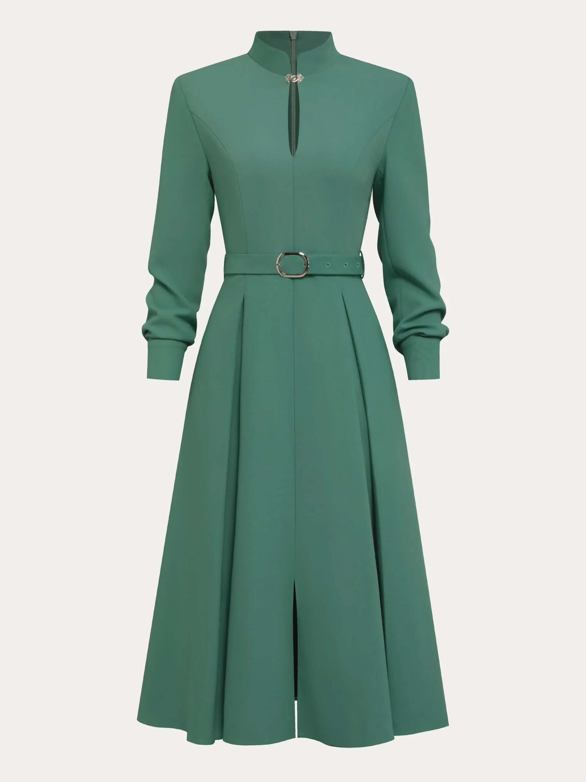 Regular Sleeve Stand Collar Plain Urban Dress With Belt