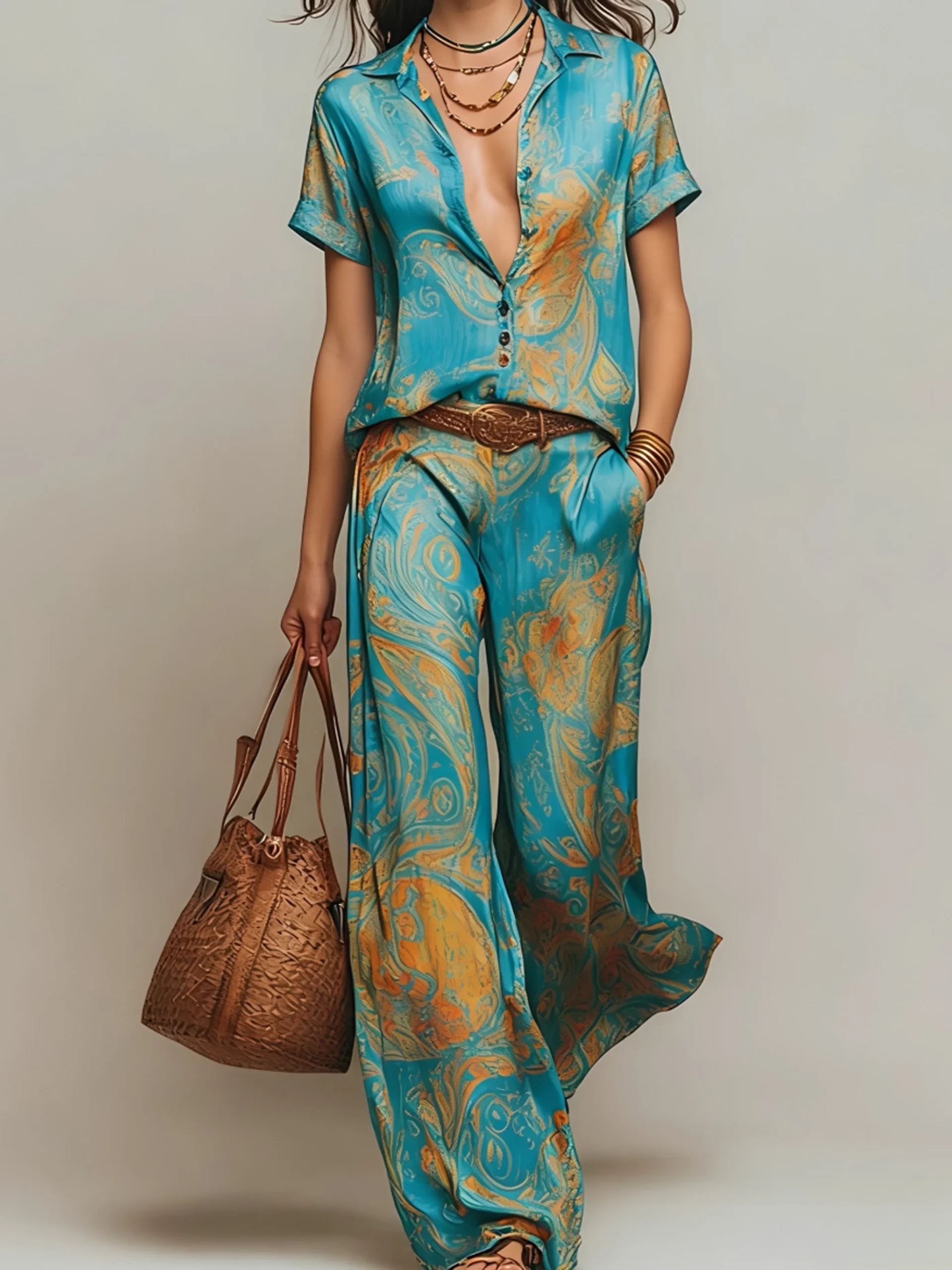 Resort Abstract Print Relaxed H-Line Shirt