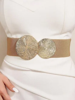 Round Buckle Elastic Wide Belt Elegant Dress Coat Girdle