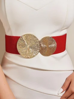 Round Buckle Elastic Wide Belt Elegant Dress Coat Girdle