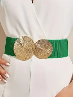 Round Buckle Elastic Wide Belt Elegant Dress Coat Girdle