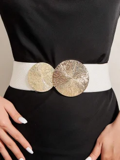 Round Buckle Elastic Wide Belt Elegant Dress Coat Girdle