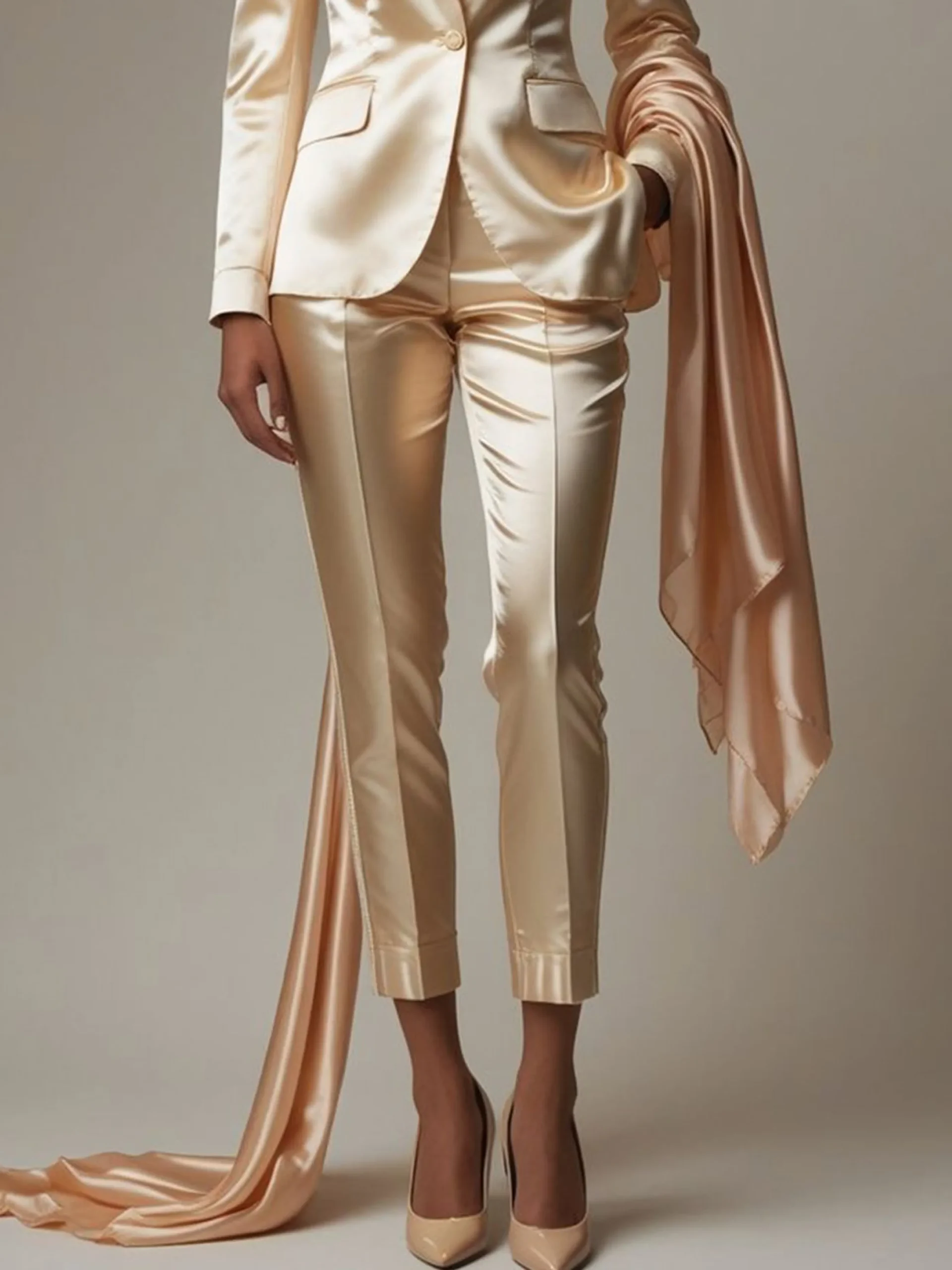 Satin Elegant Straight Pants No Scarf