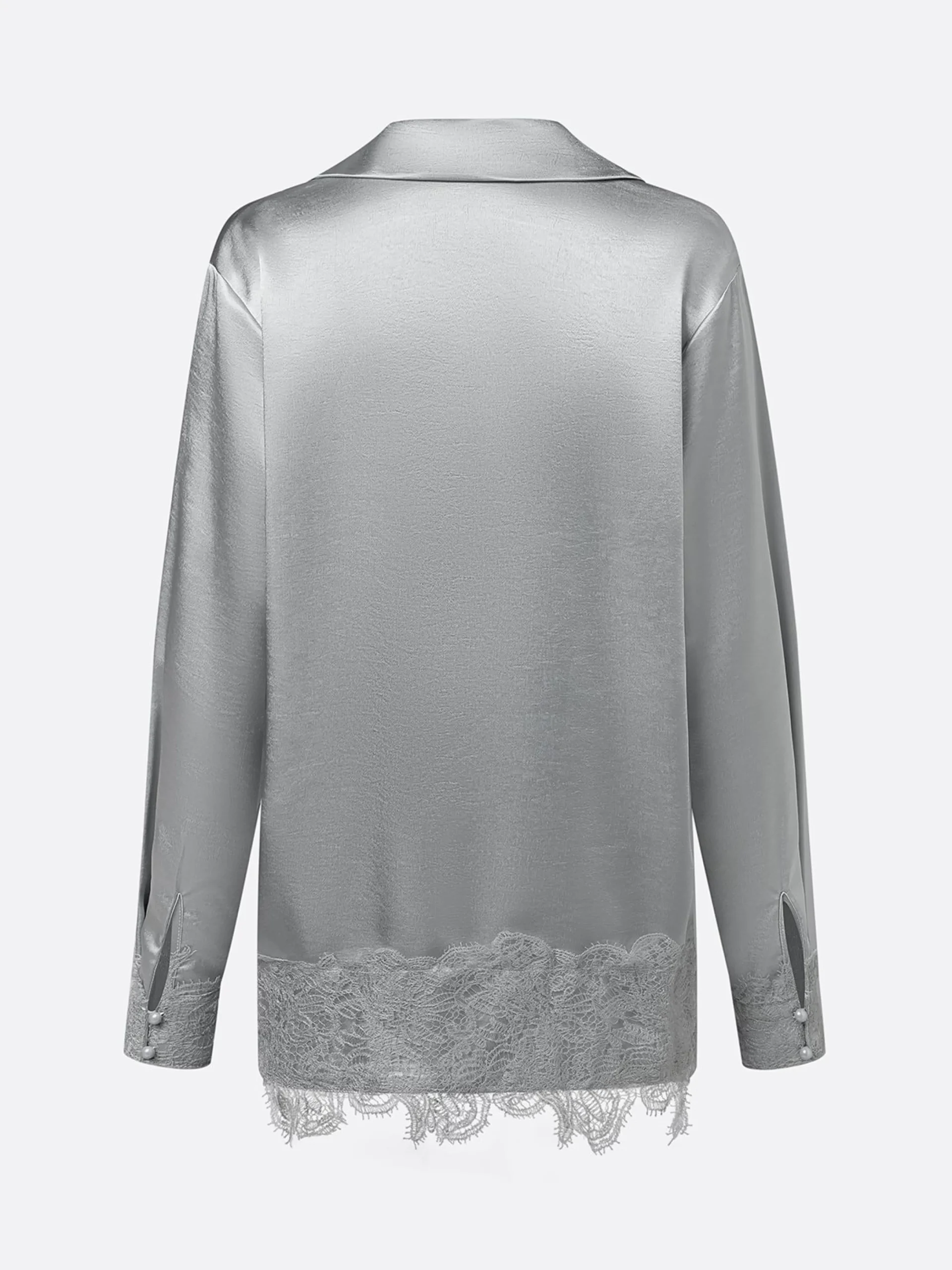 Satin Urban Plain Split Joint Polo Collar Blouse