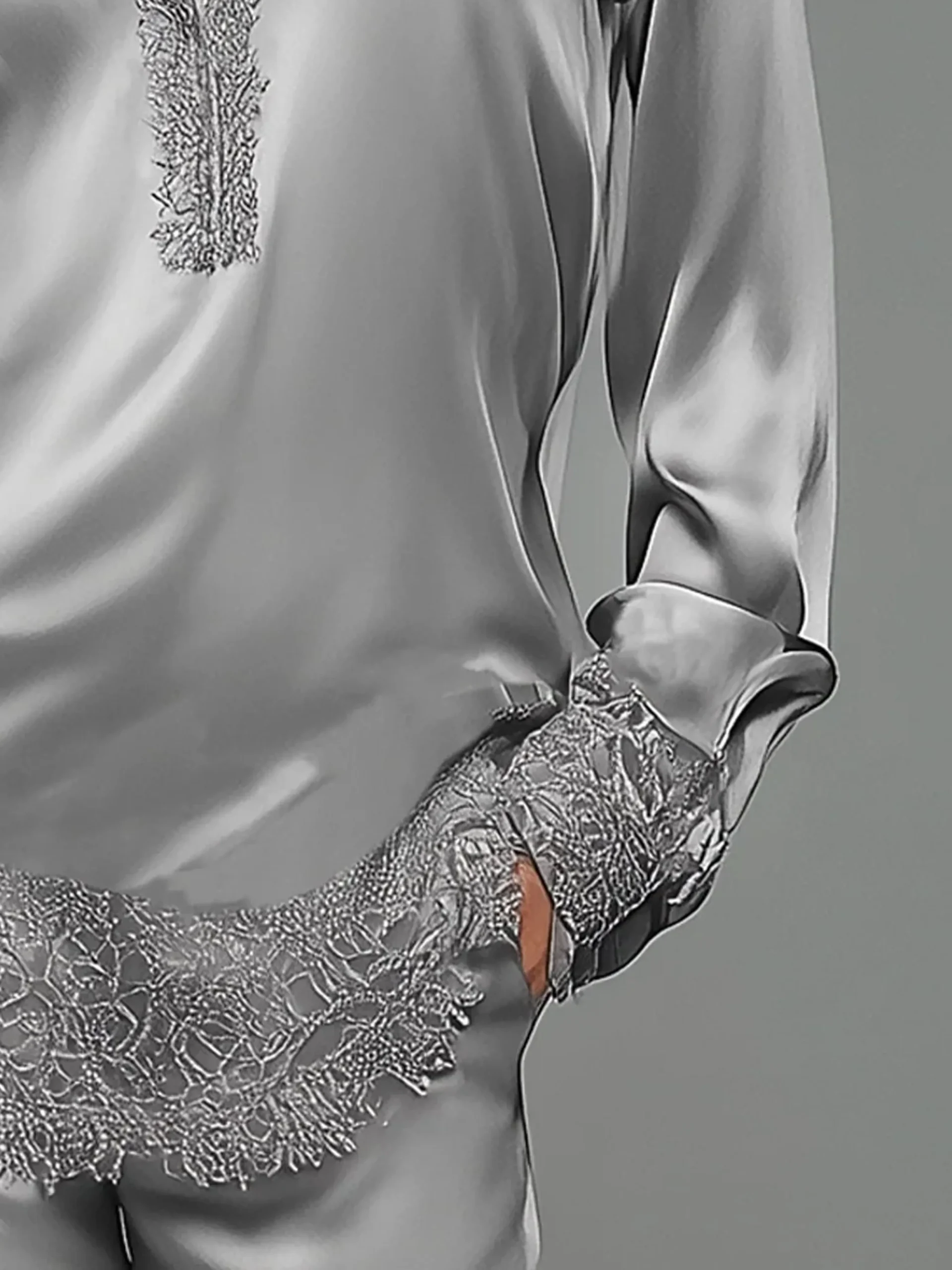 Satin Urban Plain Split Joint Polo Collar Blouse