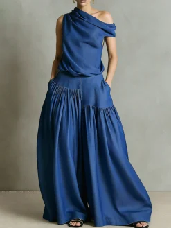 Soft Tencel Denim Plain Loose Ruched Casual Jeans