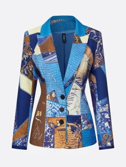 Stylewe Women Casual Natural X-Line Printed Blazer Lapel Collar Daily Spring