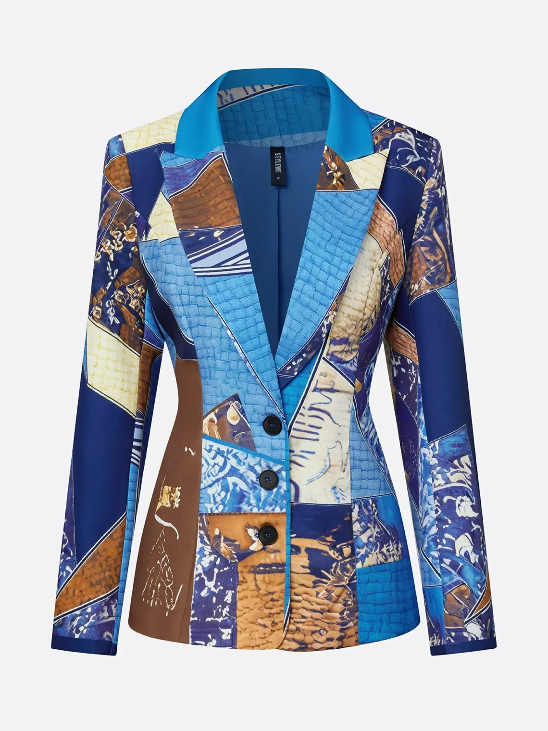 Stylewe Women Casual Natural X-Line Printed Blazer Lapel Collar Daily Spring