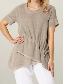 STYLE WE x CHILLINEN | Linen Casual Plain Asymmetric linen-cotton Blouse