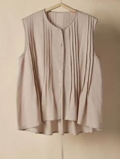 STYLE WE x CHILLINEN | Loose Plain Linen Crew Neck Tank Top