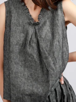 STYLE WE x CHILLINEN |V Neck Linen Loose Cotton And Linen Tank Top