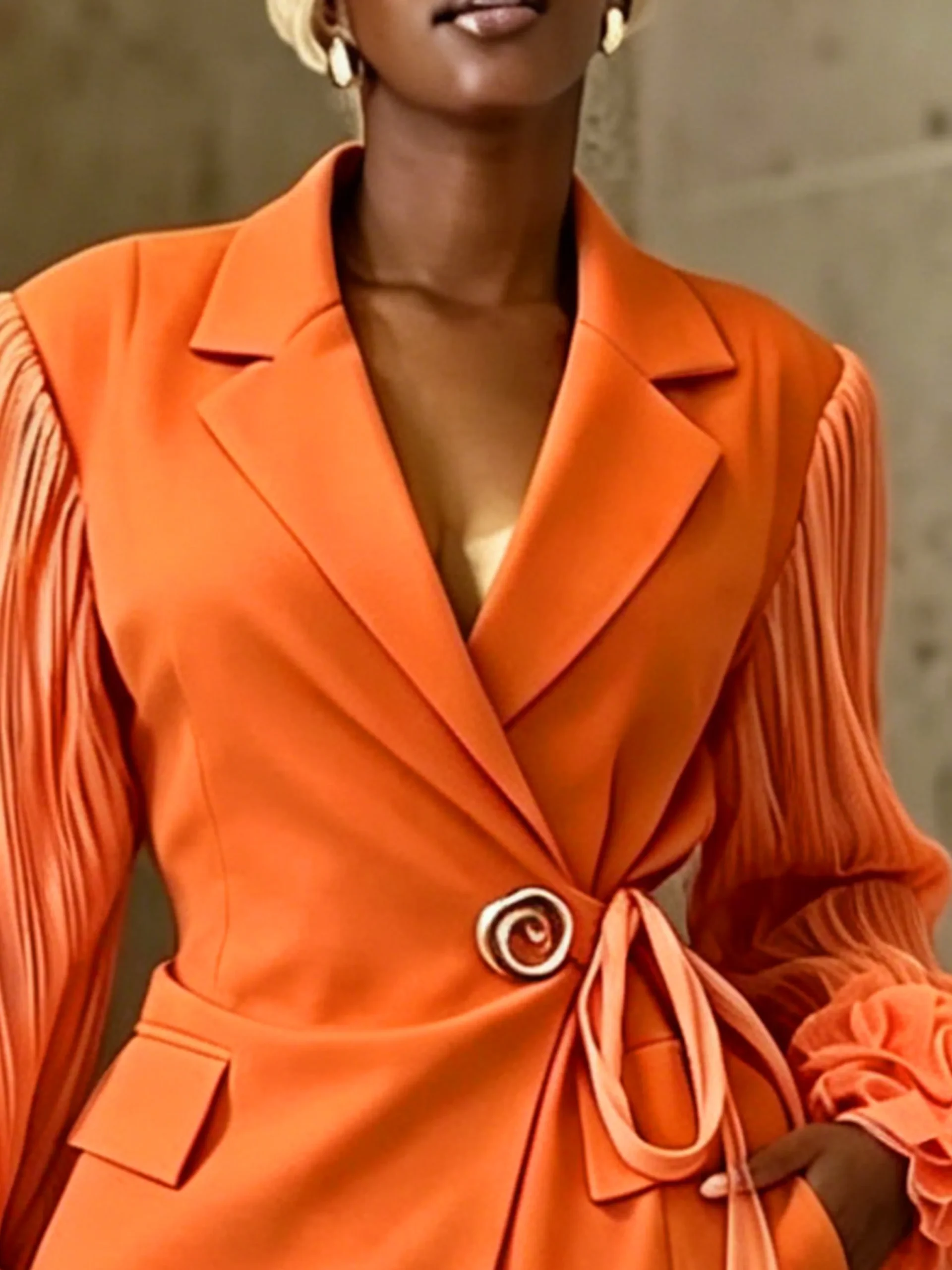 Urban Balloon Sleeve Split Joint Grommets Peplum Plain Shawl Collar Blazer