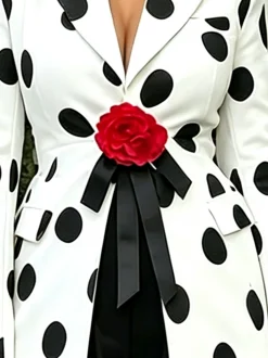 Urban Buckle Polka Dots Lapel Collar Blazer With Brooch