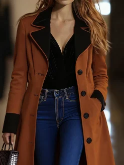 Urban Buttoned Color Block Suede Coat