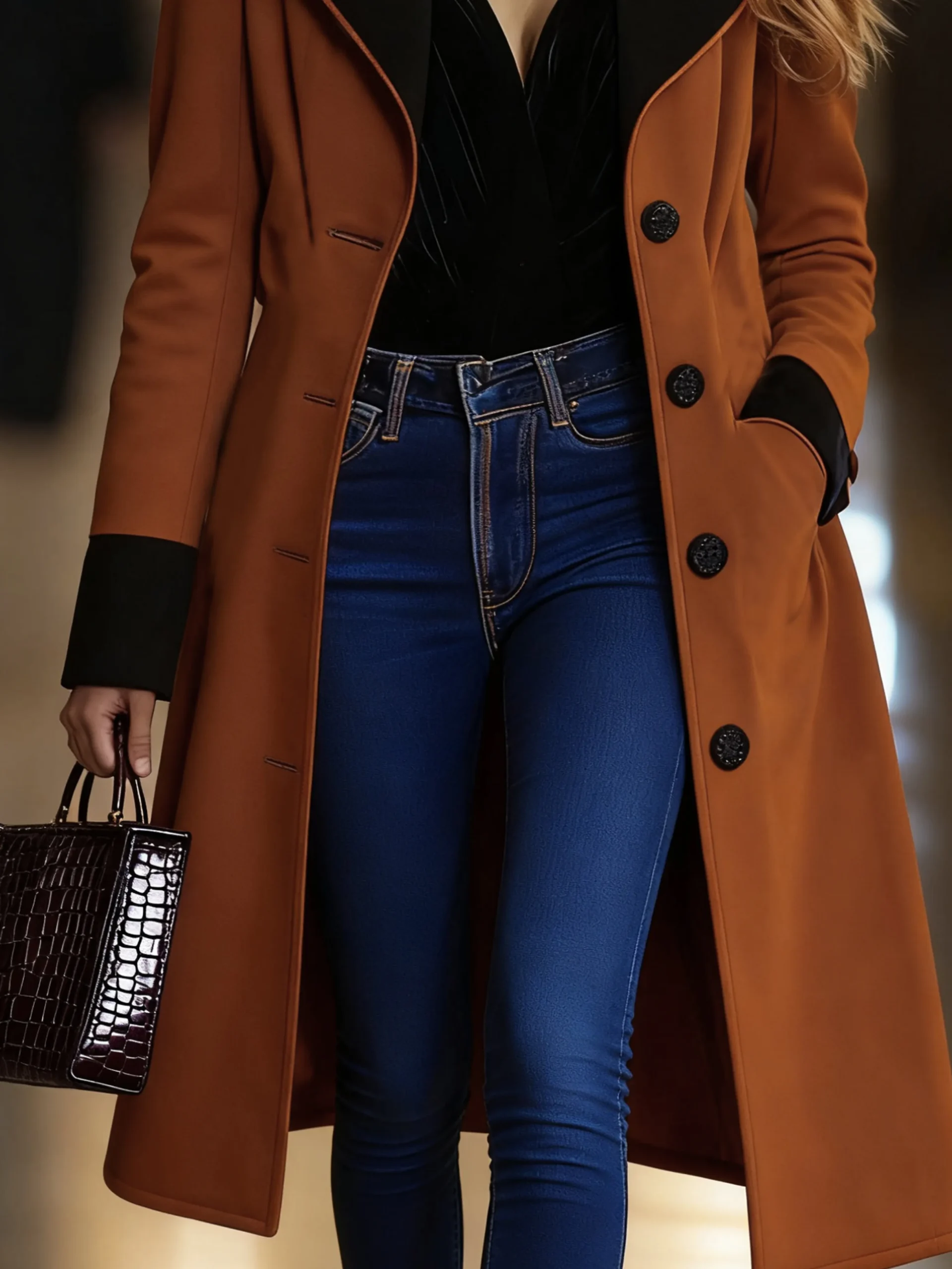 Urban Buttoned Color Block Suede Coat