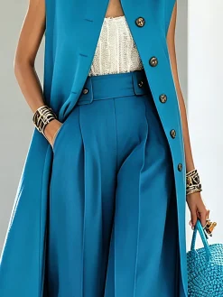 Urban Buttoned Plain Stand Collar Vest