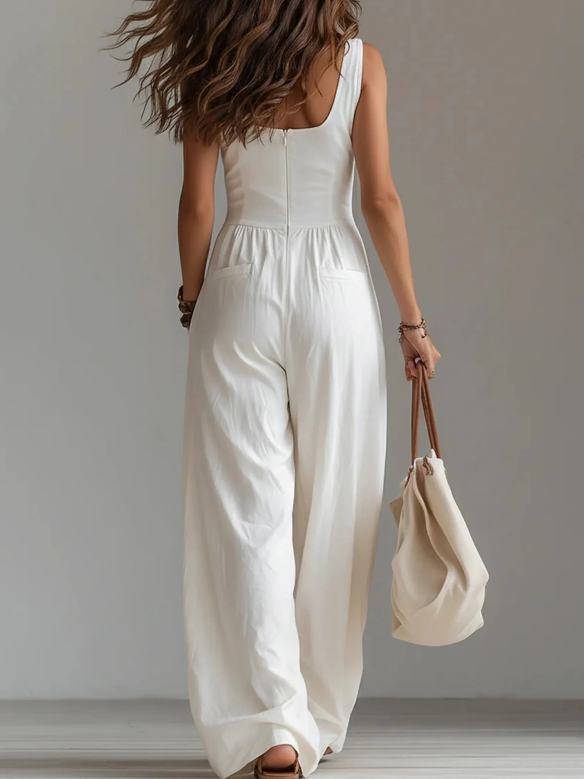 Urban Buttoned Pockets Plain V Neck Jumpsuit