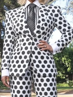 Urban Buttoned Polka Dots Lapel Collar Blazer
