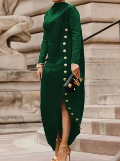 Urban Buttoned Stand Collar Dress