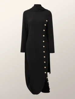 Urban Buttoned Stand Collar Dress