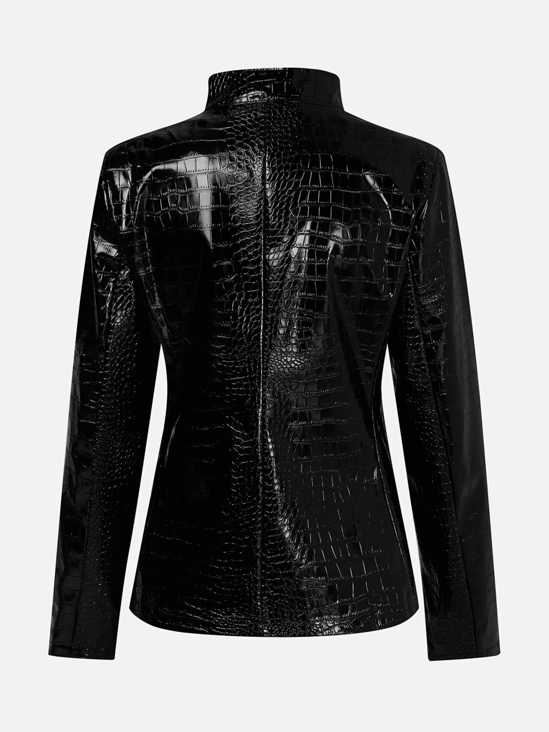Urban Buttoned Textured Croc-Effect Faux Leather Coat
