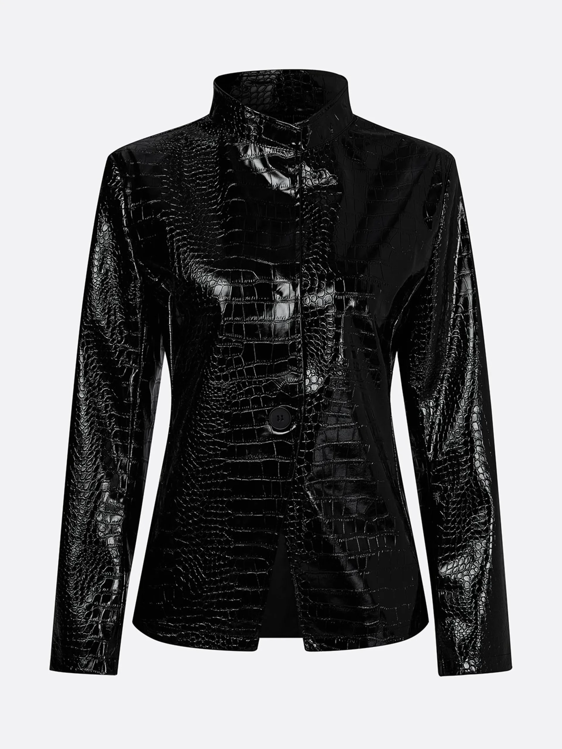 Urban Buttoned Textured Croc-Effect Faux Leather Coat
