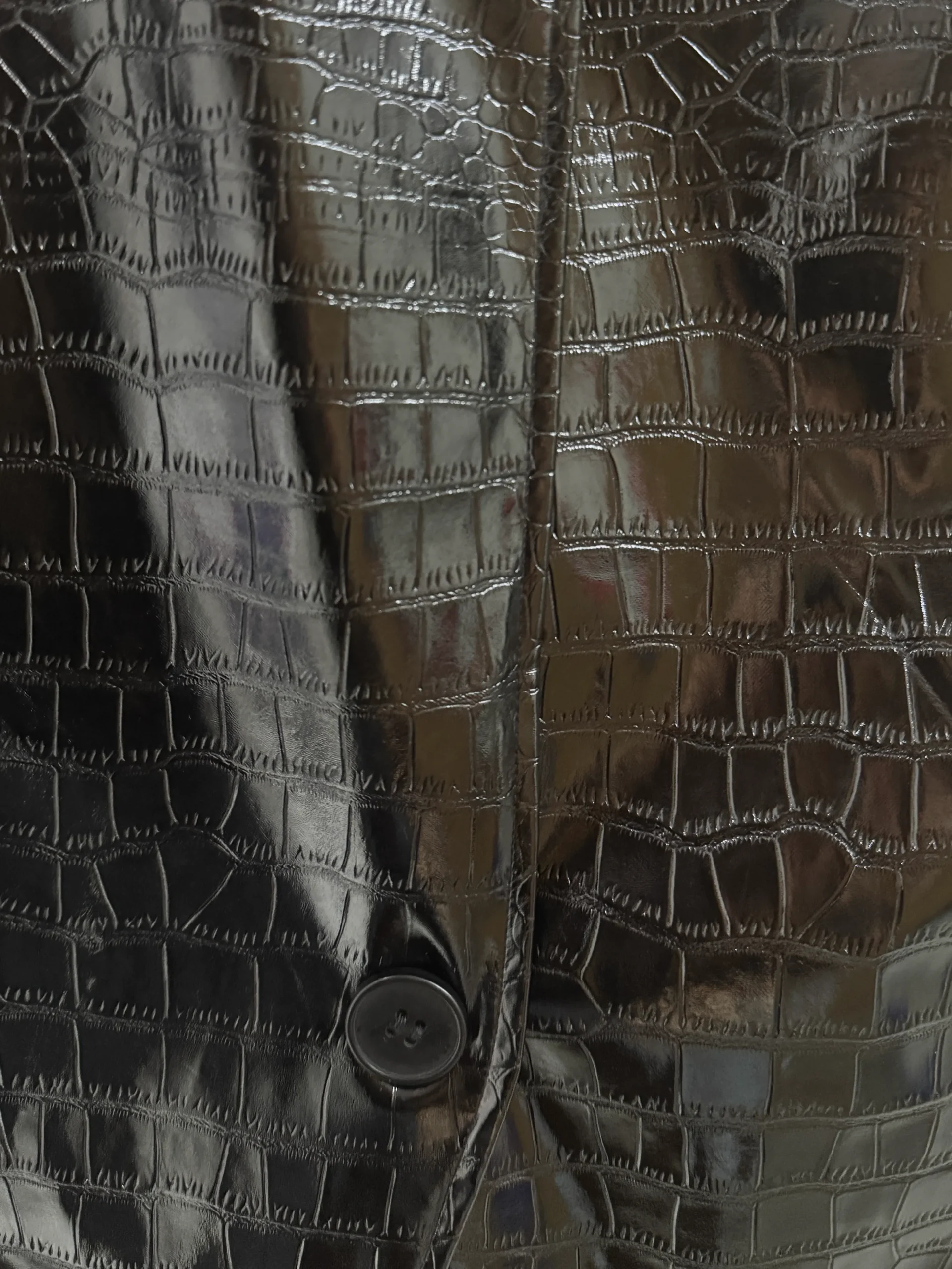 Urban Buttoned Textured Croc-Effect Faux Leather Coat